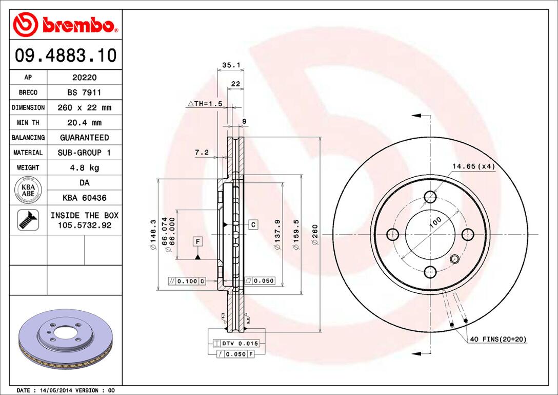 BMW Brembo Disc Brake Rotor - Front (260mm) 34111160915